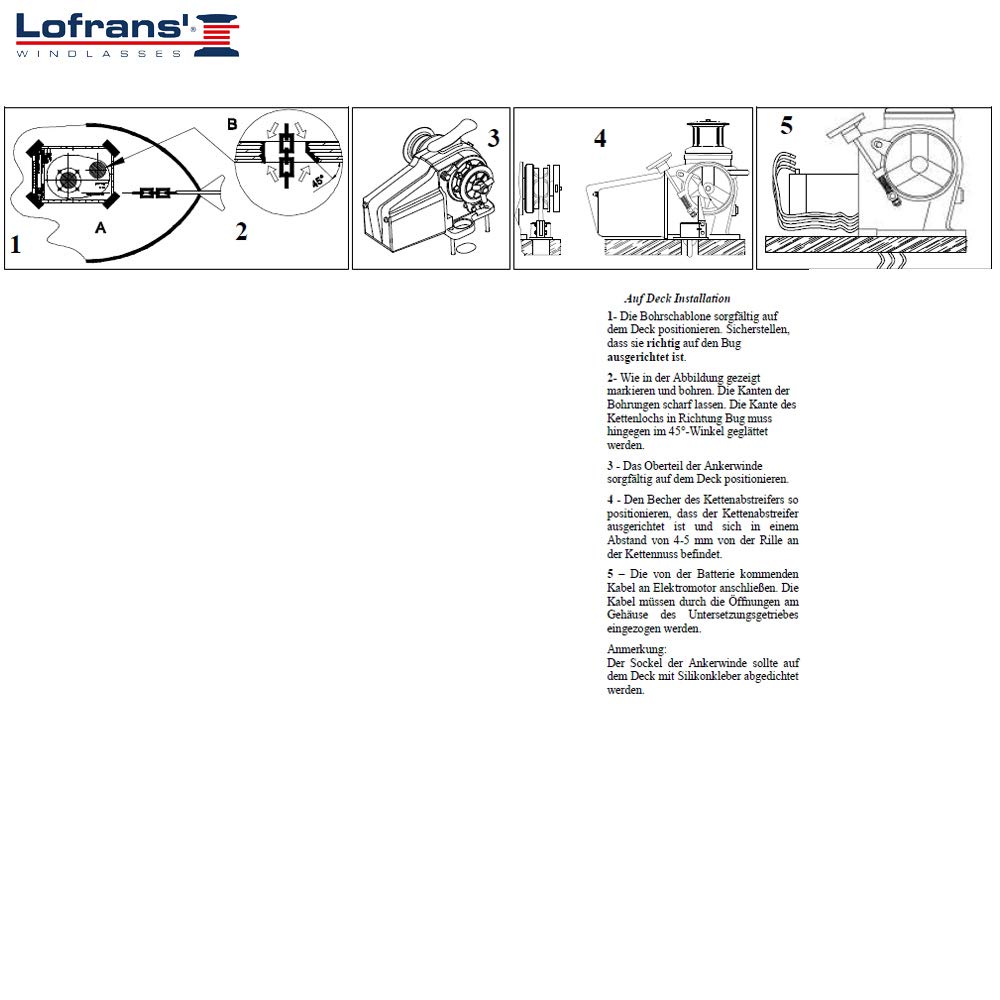 Lofrans Ankerwinde Tigres horizontal Ø8mm Kette mit Spill 1500W 12V