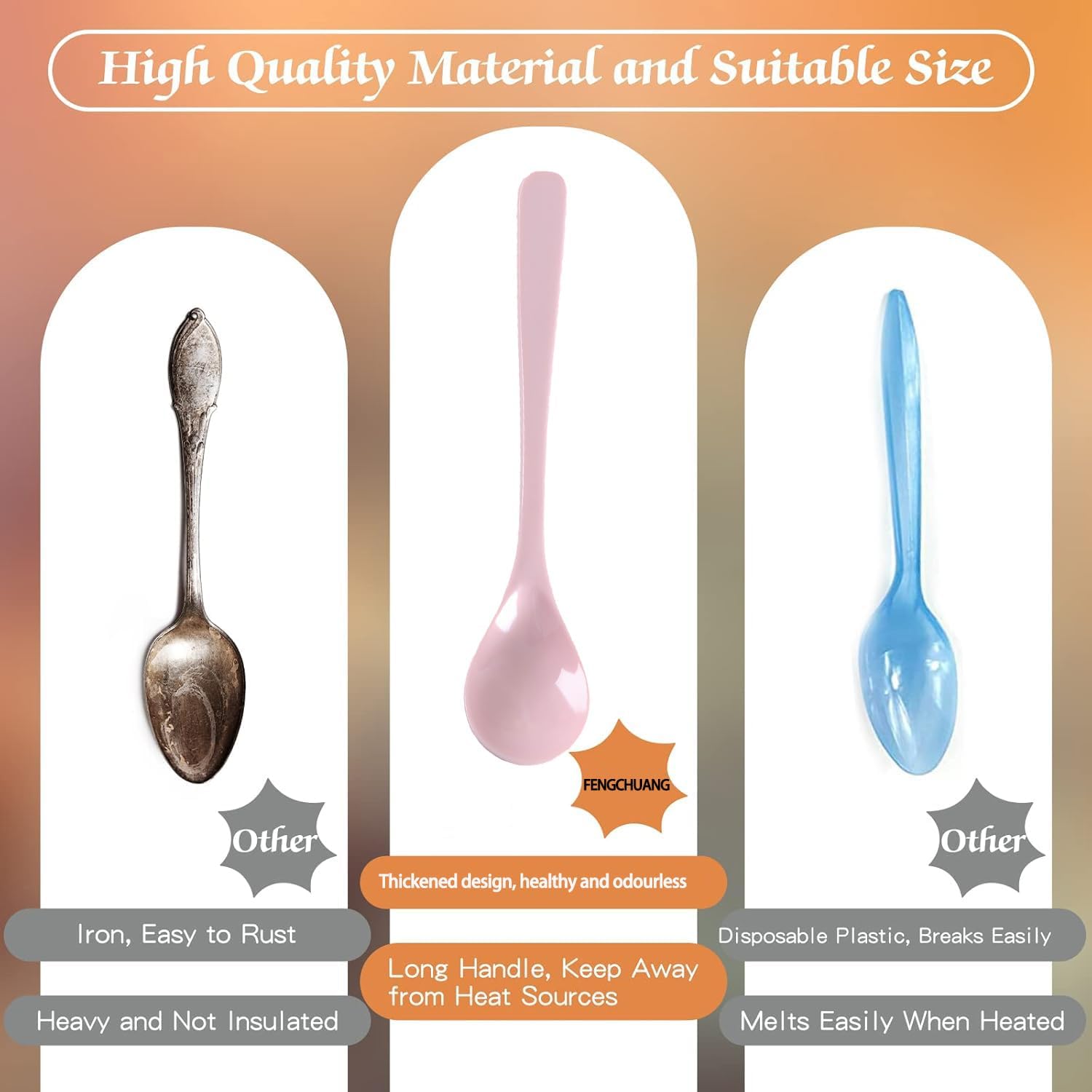 Set 5 Cucchiai Colorati Riutilizzabili A Manico Lungo, Per Yogurt, Marmellata, Dessert, Resistenti Al Calore (-30°C A 100°C), 5 Colori Pastello - 4