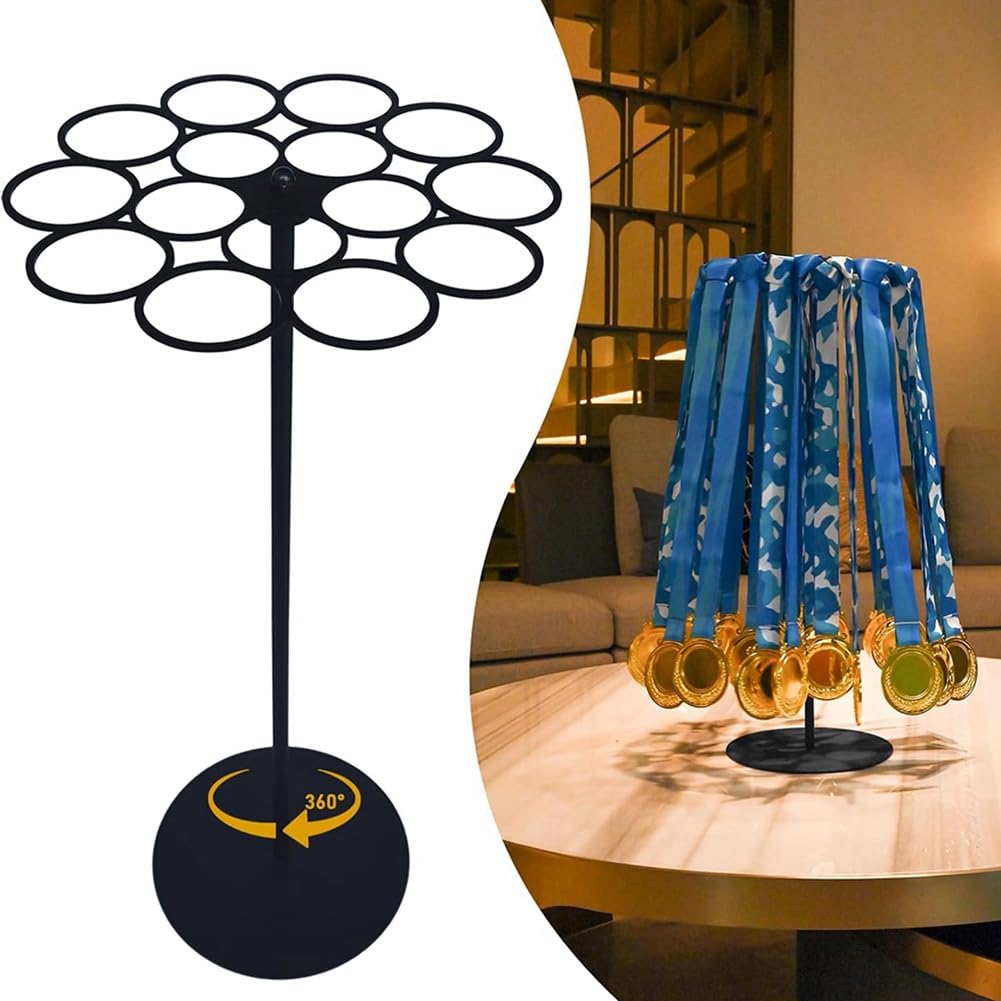UDSKNV[KSL Wall-Safe Rotating Medal Hanger Display Tabletop Stand Holds 45+ Race Medals Heavy-Duty Metal Base