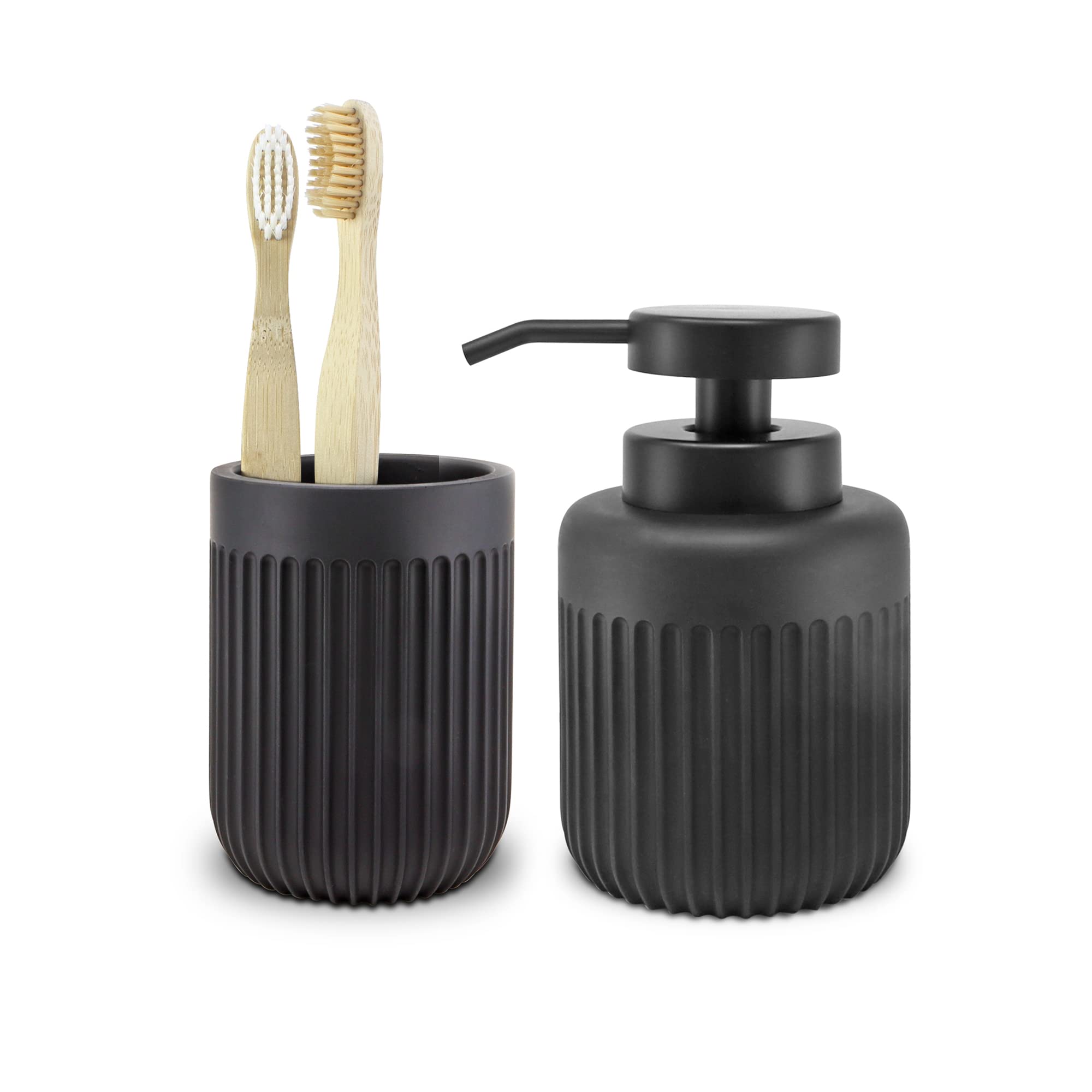 Vaso Cepillo Dientes baño | Serie Urban | Negro Mate | Resina | para baño o Cocina | 7.2 cm ∅ x 9.7 cm Alto (Negro)