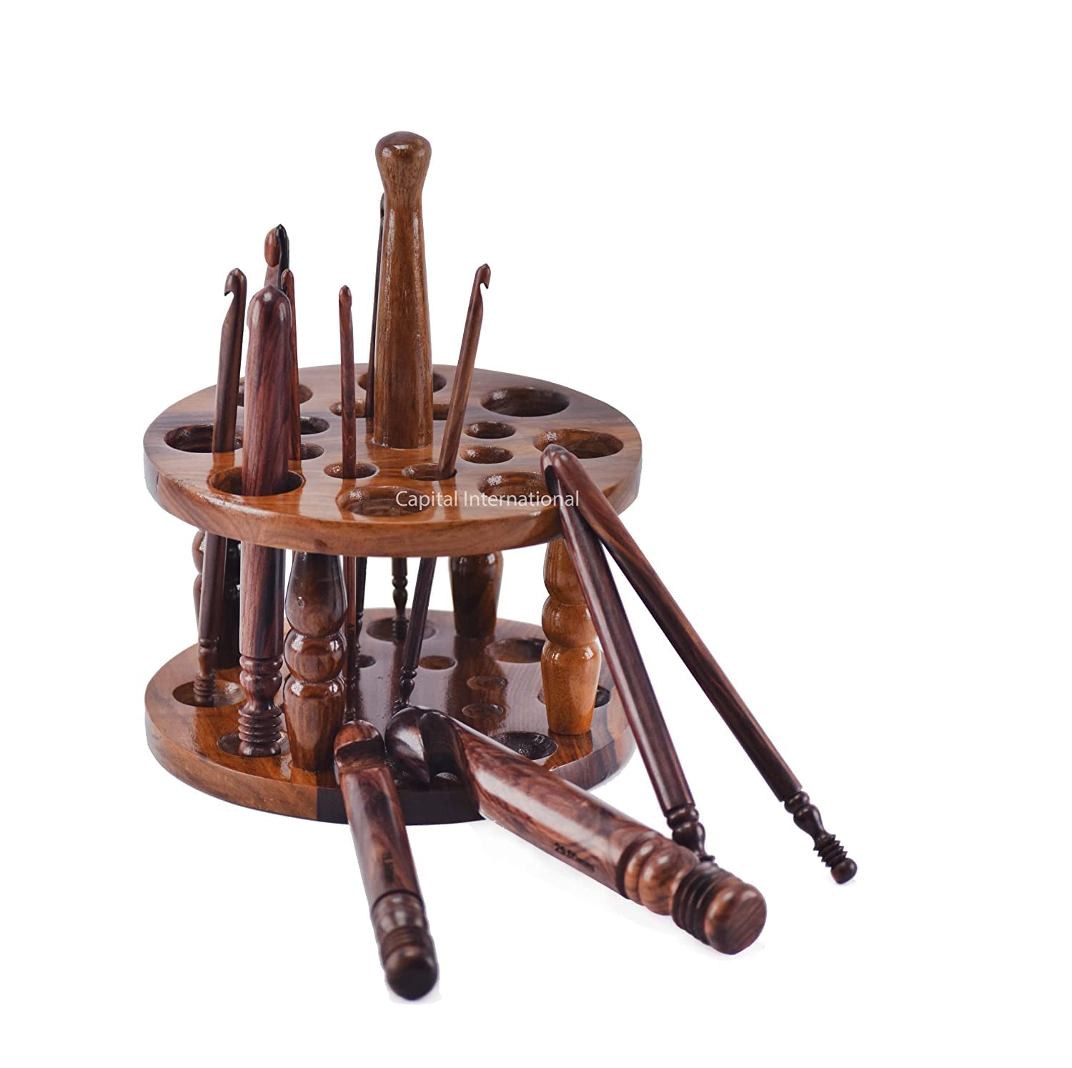 Rosewood Crochet Hooks Set of 15 | 3.5mm to 25mm Natural Hand Turned Ergonomic Crochet Hooks Set for Knitting & Crocheting | Wooden Yarn Crochet Hooks | Knitting Needles (Crochet Hooks + Stand)