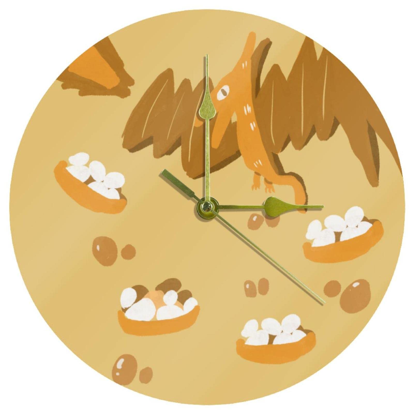 Horloge murale en acrylique de 24 cm avec motif dinosaure et libellule pour une deco moderne