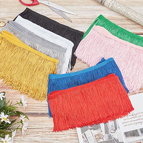 Olycraft 2 Yards Fringe Lace Trim Polyester Tassel Fringe Trimming 4 Inch Wide Multi-Colored Lace Trim Ribbon Fringe For Clothes Accessories Latin Dress Decoration - 8 Colors #TOP5
