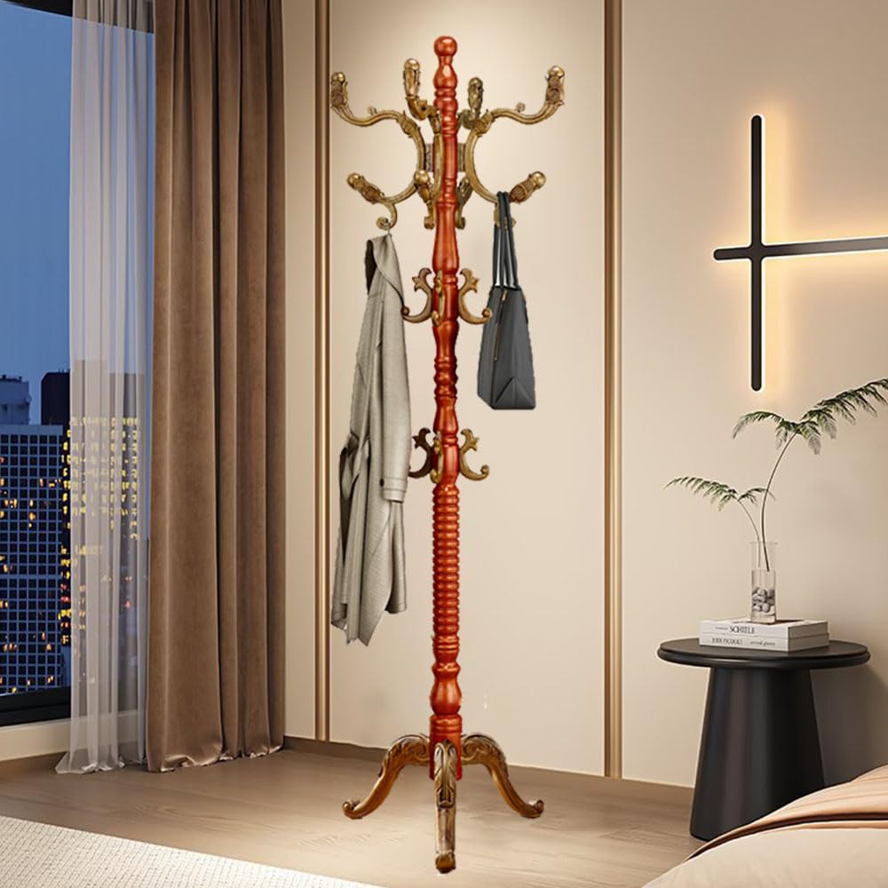 GYRAZXS Freestanding Wooden Coat Rack Stand, Entryway Hall Tree with Storage, Solid Coat Hanger for Clothes, Hats, Umbrellas & Scarves - Stylish & Functional Organizer
