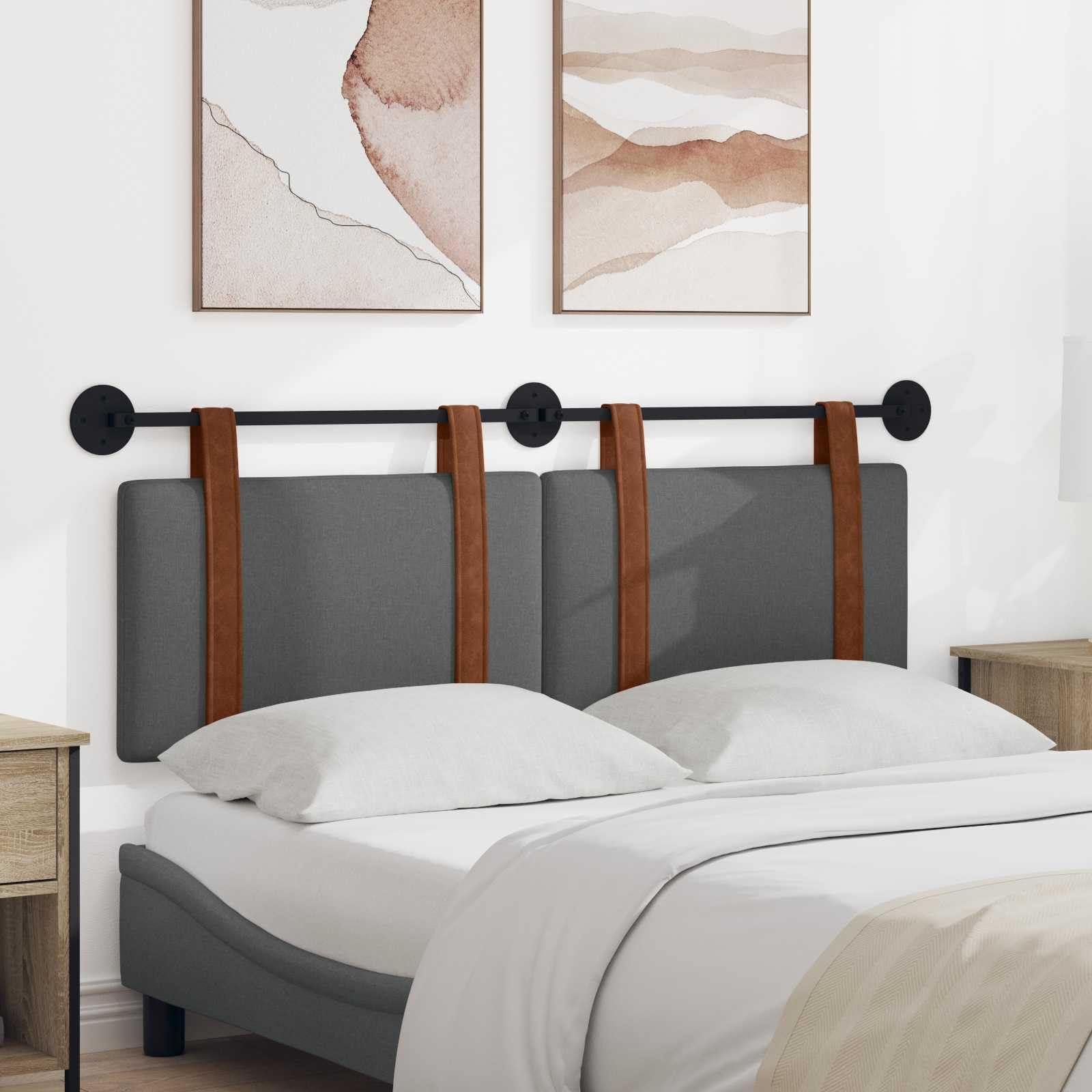 Cabecero colgante gris oscuro de poliuretano antiguo con acolchado suave, 150 x 55 x 5 cm, montaje en pared, juego de 2, versátil para dormitorio, habitación de invitados, cama doble