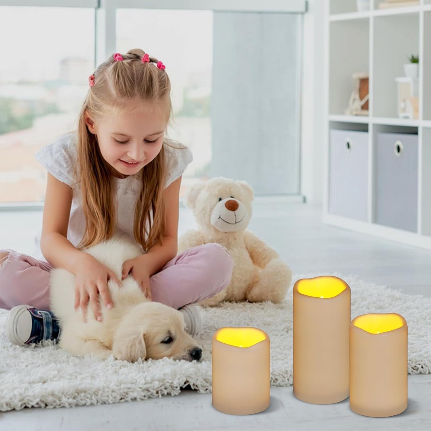 Aku Tonpa 12 Pack Ivory Flameless Candles Set 4" 5" 6" Outdoor Indoor Pillars 3" Diameter Battery Operated Flickering Candles Include 10-Key Remote Timer Function 400+ Hours