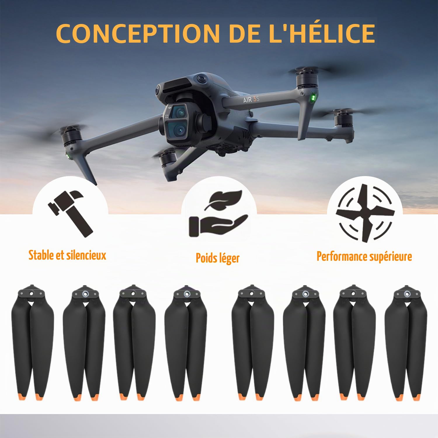 8 Pcs Hélices de Rechange pour Drone DJI Air 3/ Air 3S | Faible Bruit & Stable Drone Accessoires Hélices