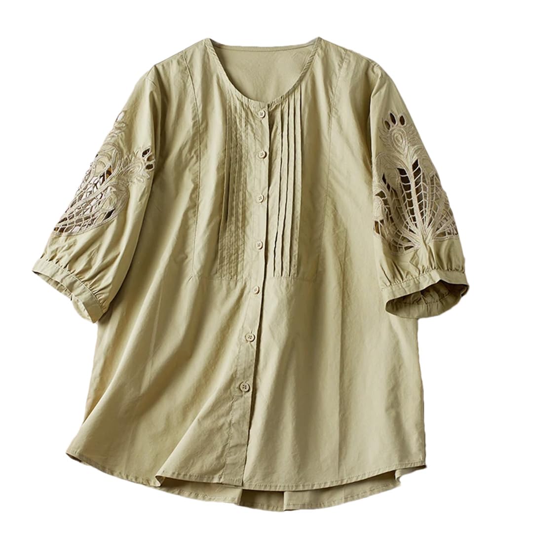 Wvapzxx Camicia da donna a maniche corte con ricamo cavo girocollo camicia estiva casual allentata