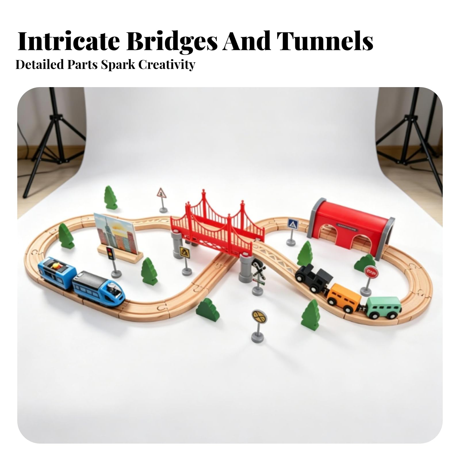 Pista Tren Madera Accesorios Incluidos Vías Encajables Madera Pasaje Subterráneo Rojo Accesorio vía Tren