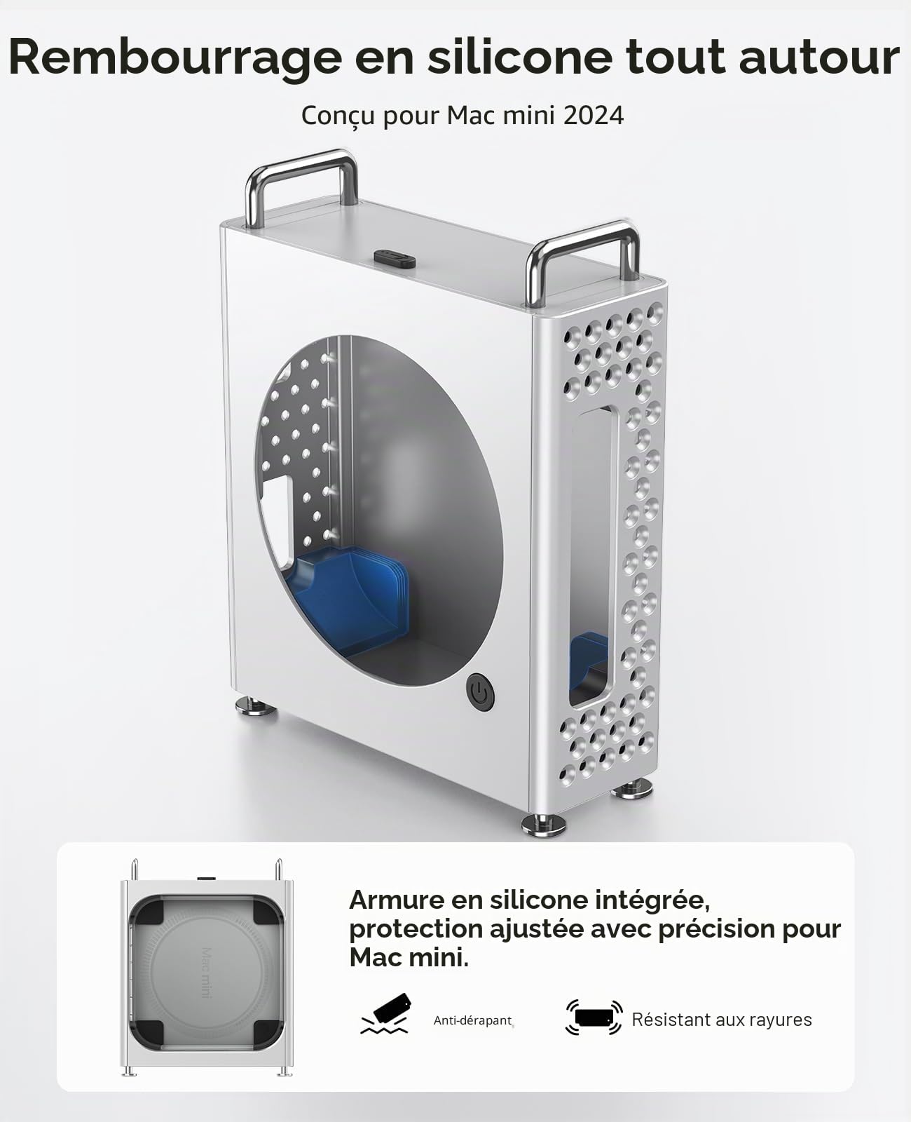 ORICO MiniPro Boîtier en Aluminium, Support pour Mac Mini M4 – Étui de Protection Vertical avec Doublure en Silicone Souple, Étui à Installation sans Outil, Accessoire Parfait pour Mac Mini M4 Pro