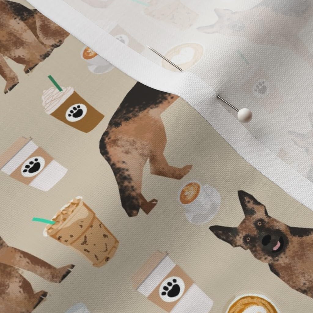 Spoonflower Fabric - Coffee Brown Dogs German Shepherd Coffees Cute Dog Shepherds Pet Printed on Petal Signature Cotton Fabric by The Yard - Sewing Quilting Apparel Crafts Decor