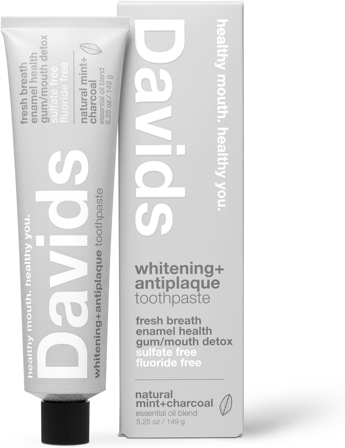 Charcoal Toothpaste for Enhanced Teeth Whitening, Peppermint, Antiplaque, Flouride Free, SLS Free, Enamel Safe, Recyclable Metal Tube, 5.25oz