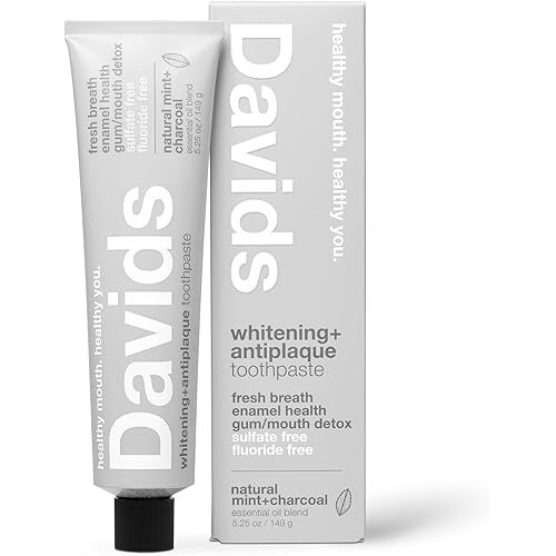 Davids Charcoal Toothpaste for Enhanced Teeth Whitening, Peppermint, Antiplaque, Flouride Free, SLS Free, Enamel Safe, Recyclable Metal Tube, 5.25oz
