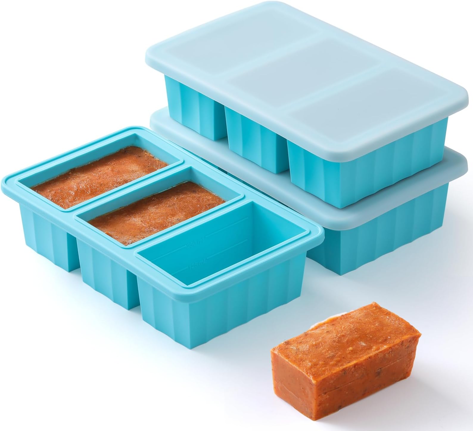 VITEVER1-Cup Silicone Freezer Tray With Lid - Soup Food Cube Molds, Large Ice Cube Tray, Easy Meal Prep Kitchen Storage Container, Freeze Store Soup Block, Sauce, Broth, Leftovers - 3 Pack