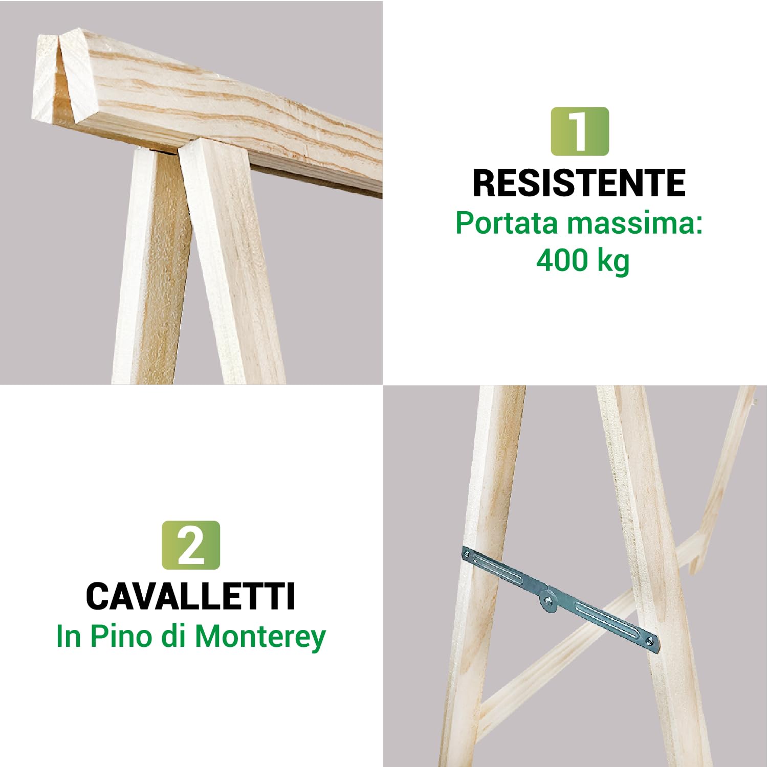 Crisalide® -Natural-WOOD Caballetes en un par de madera de abeto macizo de trabajo, capacidad de 200 kg, bricolaje plegable, 75 cm x 75 cm, se pueden pintar para varios usos de aficionados e