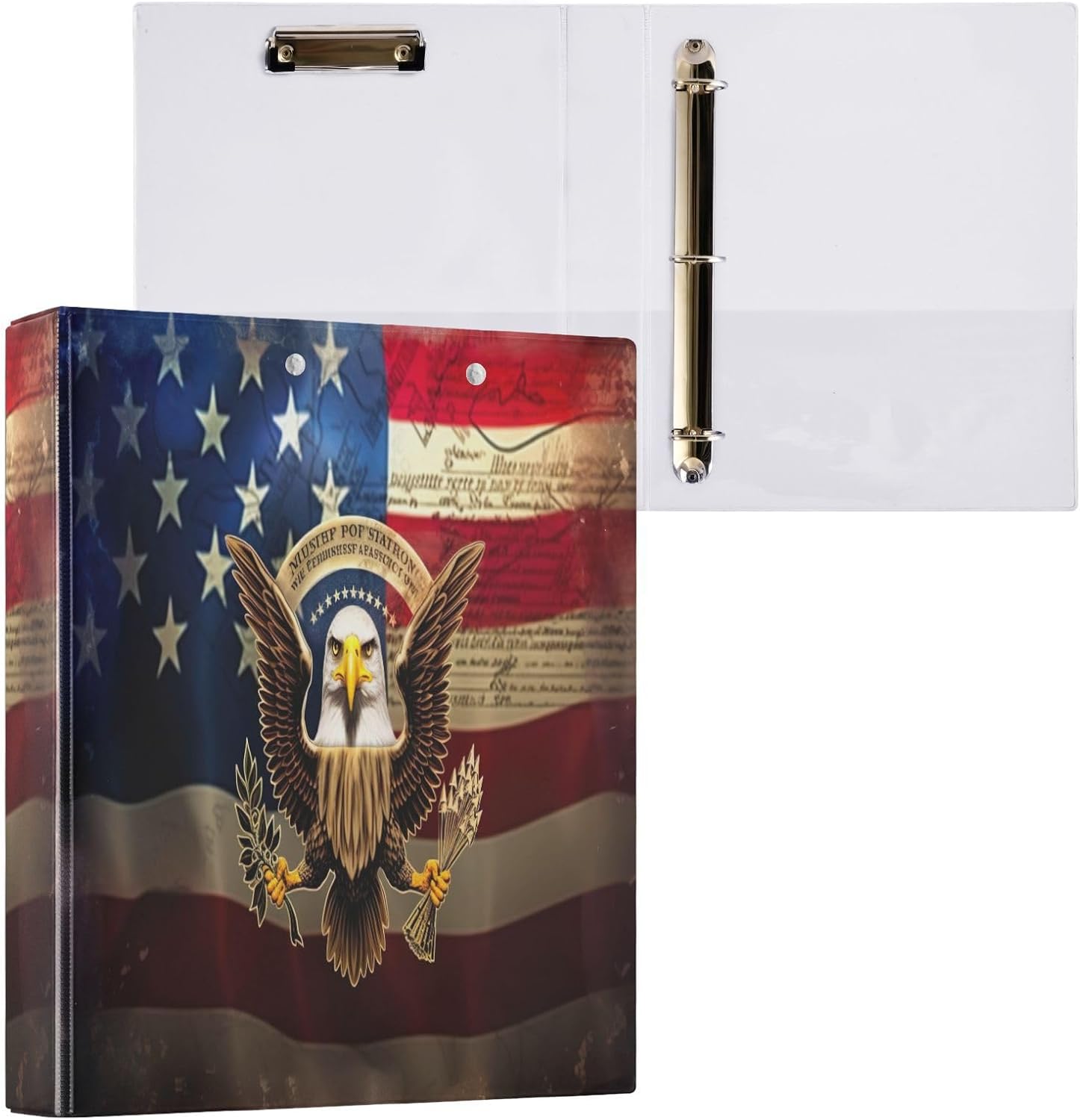 Vintage Flag Eagle Hardcover 3-Ring Binder with Clipboard Clear Presentation View Binder Organizer for 3 Hole Punch Letter Size 1.5" Binder Holds 200 Sheets