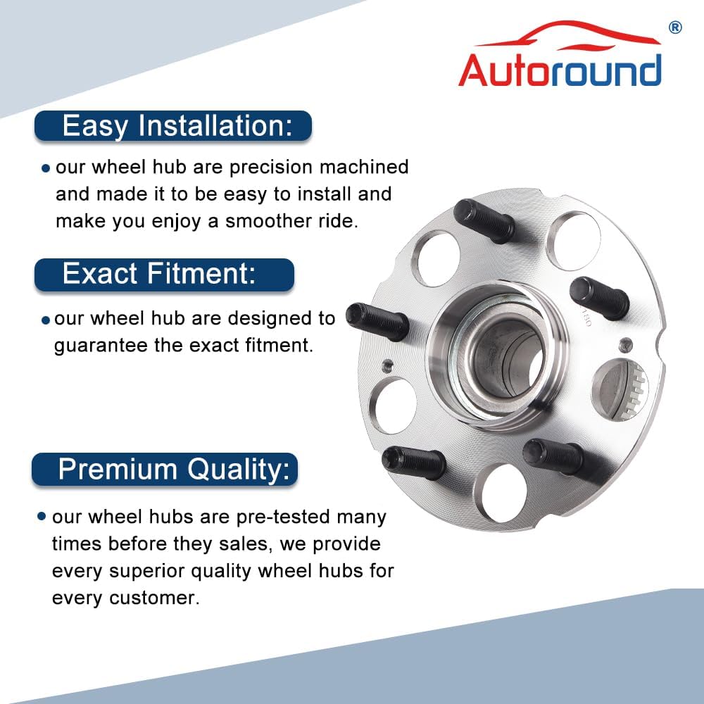 Autoround 512180 Rear Wheel Bearings and Hub Assembly Compatible with Honda Odyssey 1999-2004, Isuzu Oasis 1999, 5 Lugs w/ABS