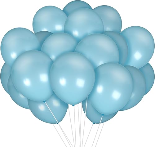 Treasures Gifted Paquete de 36 globos brillantes de color azul bebé de 12 pulgadas, globos azul polvoriento, globos de látex azul pastel, globos