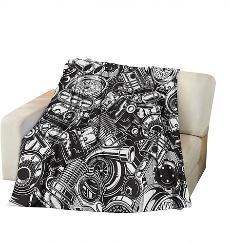 Miniatura 2 de Zaueky Cobija de franela de metal con elementos blancos y negros, manta de franela suave y acogedora para interiores y exteriores, sin pelusas, sin