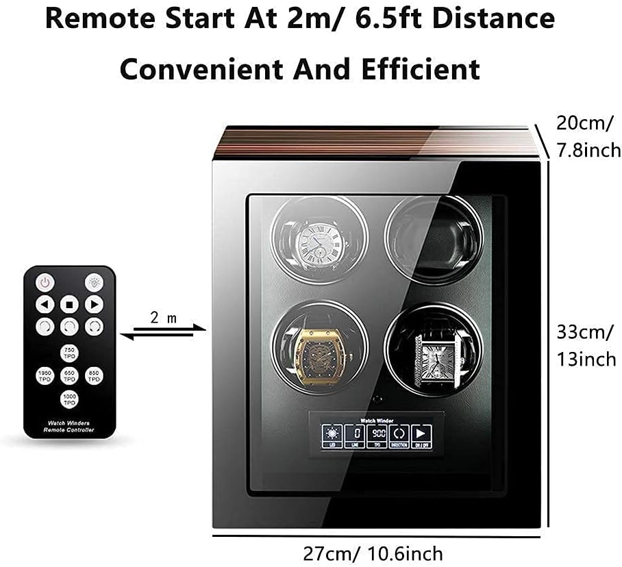 Watch Winder for Automatic Watches LCD Touch Screen Display with Remote Control Wood Shell Piano Finish Quiet Motor Beautiful Home ()