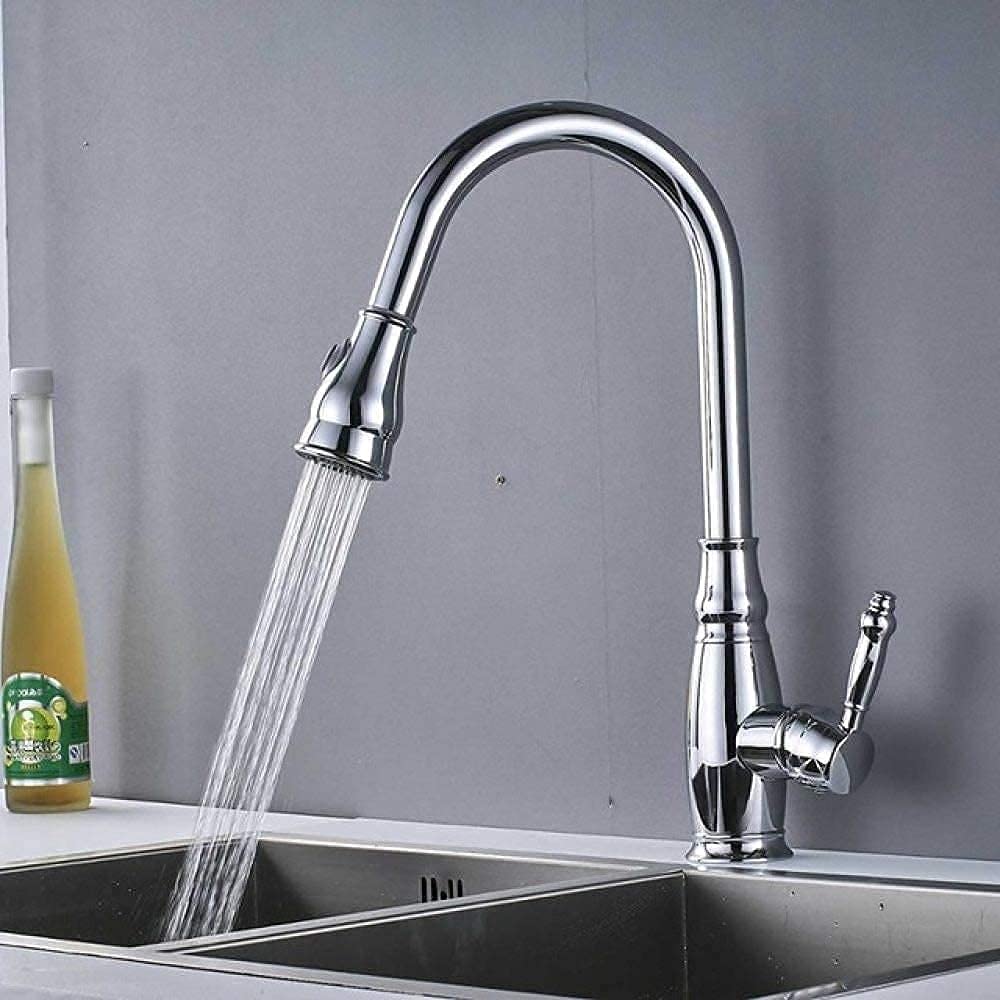 ZQFHSX Golden Kitchen Sink Faucet with Pull Out Sprayer Deck Mounted Hot and Cold Water Mixer Tap