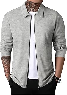 Men Casual Lightweight Jackets Laydown Collar Zipper Closure Solid Color Long Sleeve Waffle Jackets