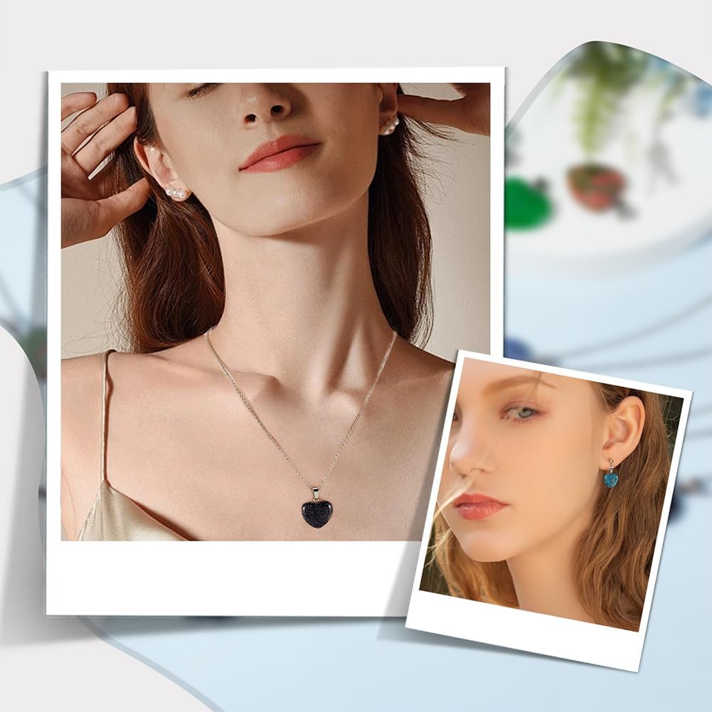 40 Pcs Heart Stone Charm Necklaces Set, Natural Love Heart Quartz Gemstone Crystal Pendants with 304 Stainless Steel Necklaces for Jewelry Making - Image 5
