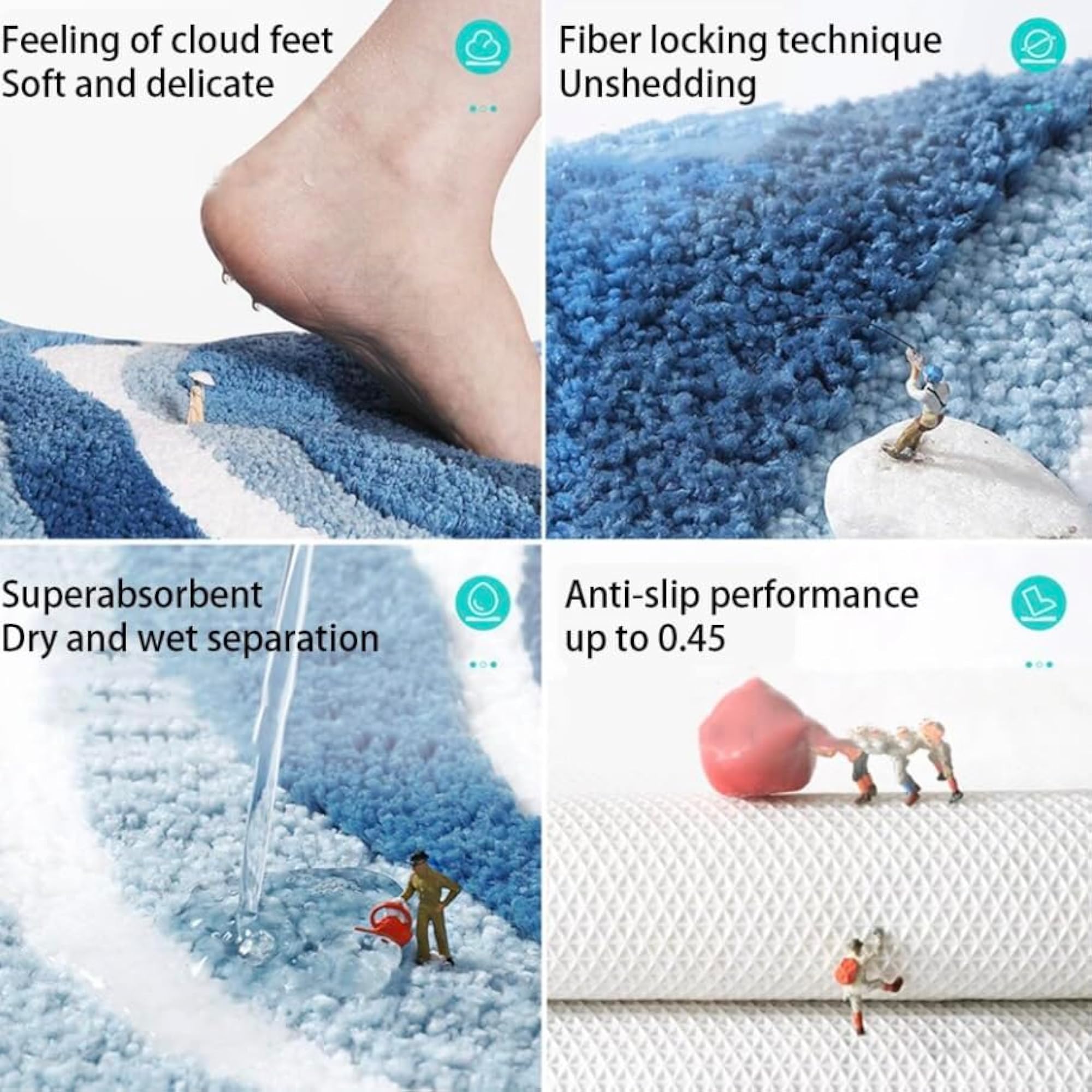 Microfiber Striped Rectangle Shaped Anti-Skid Bath Mats