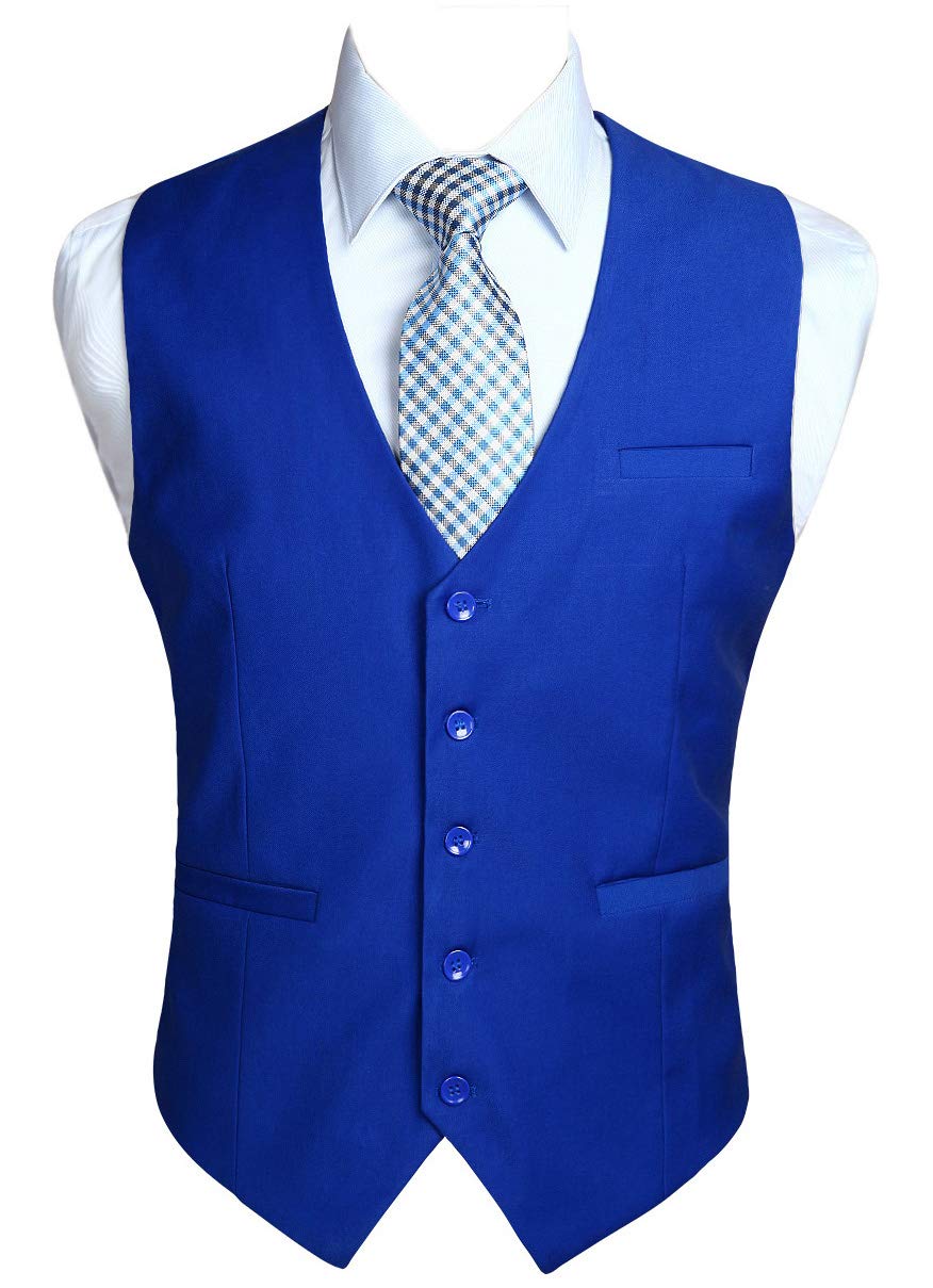 hisdern Men's Suit Vest Business Formal Dress Waistcoat Vest with 3 Pockets for Suit or Tuxedo Royal Blue-picture-15