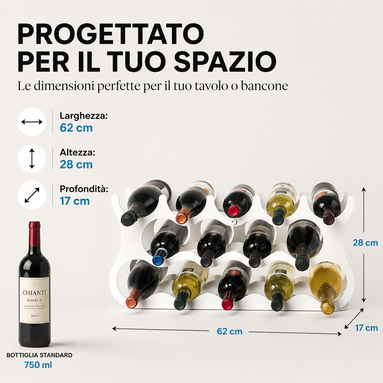 Portabottiglie Vino da Tavolo in Acciaio Design Minimalista Bianco