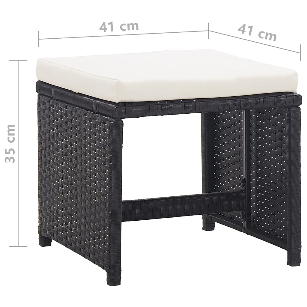 vidaXL 2X Tabourets de Jardin avec Coussins Tabourets de Terrasse Tabourets de Patio Tabourets d'Extérieur Repose-Pied Résine Tressée Noir