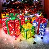 Christmas Decorations Lighted Gift Boxes, Set of 3 Lighted Gift Boxes Christmas Decoration, Pre-lit