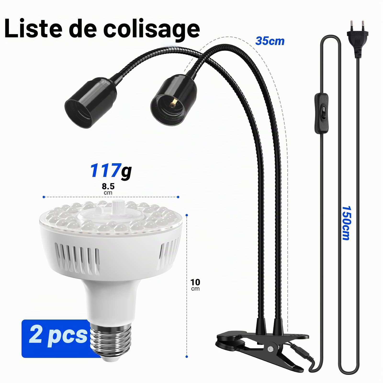 Barrina Orbgrow OG11A2 Lampes Horticoles à Pince, 4000K 22W, 2Bras Flexible