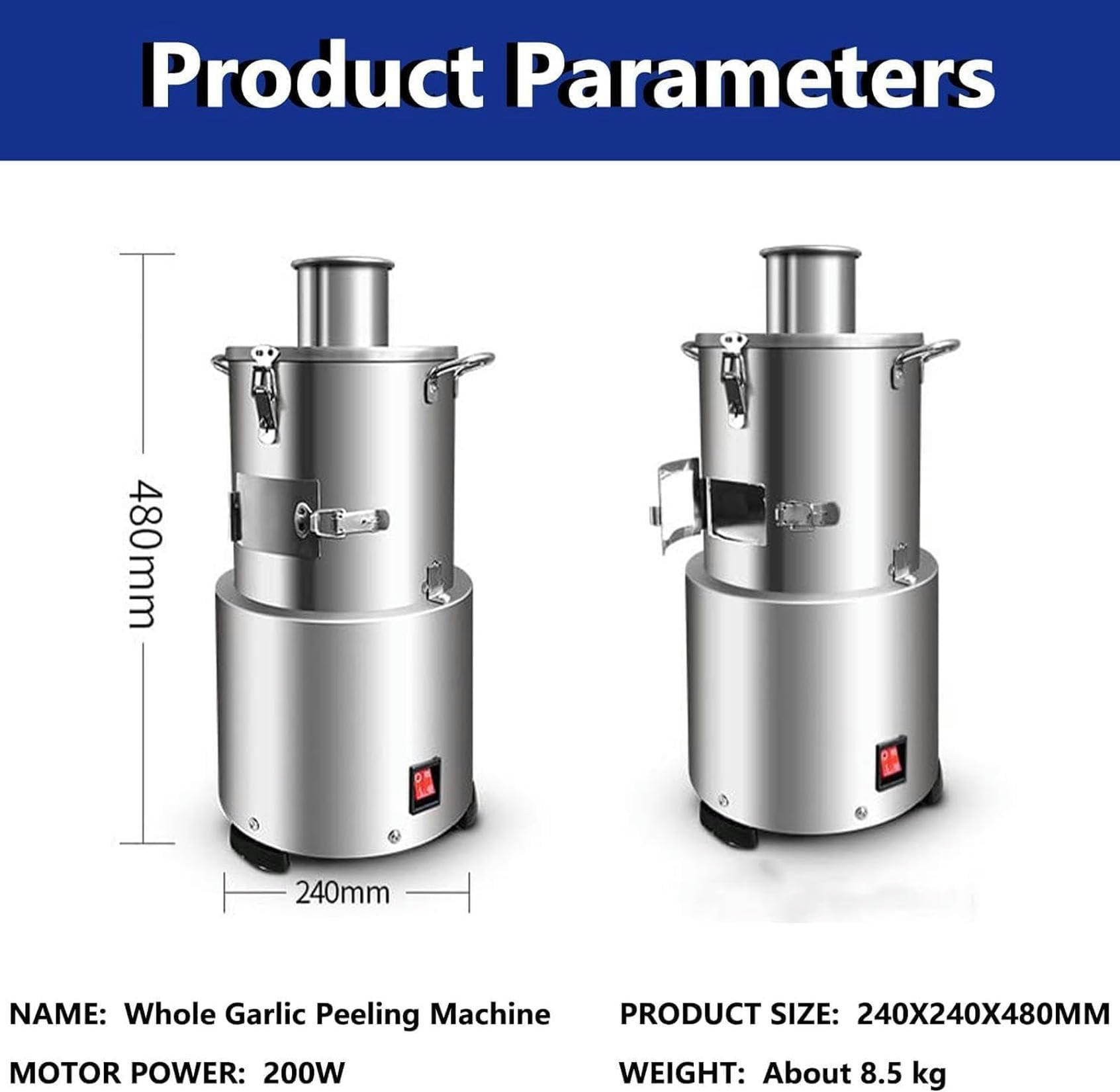 Macchina per pelare l'aglio Secco da 25 kg/h, Macchina per pelare l'aglio Commerciale, pelapatate Automatico Completamente in Acciaio Inossidabile, Alta Potenza da 200 W