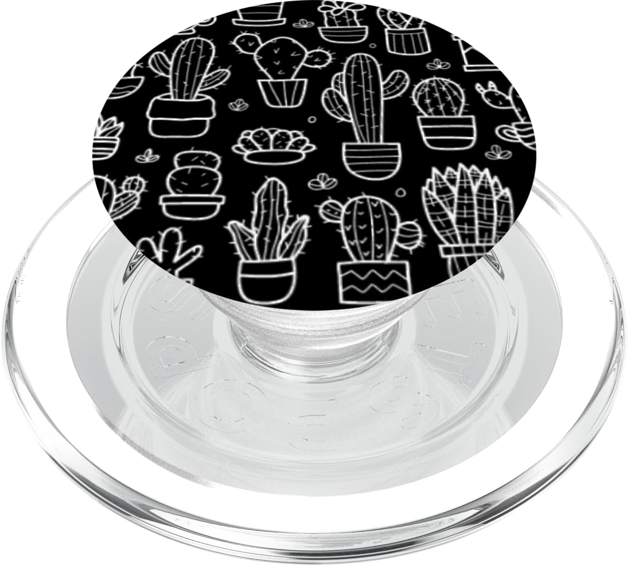 Black & white Cacti Cactus Doodle Pattern PopSockets PopGrip: Swappable Grip for Phones & Tablets PopSockets MagSafe PopGrip for iPhone