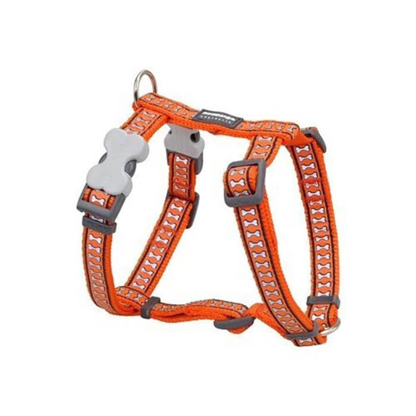 Red Dingo Dog Harness Reflective Bones, Oragne, Small 15mm