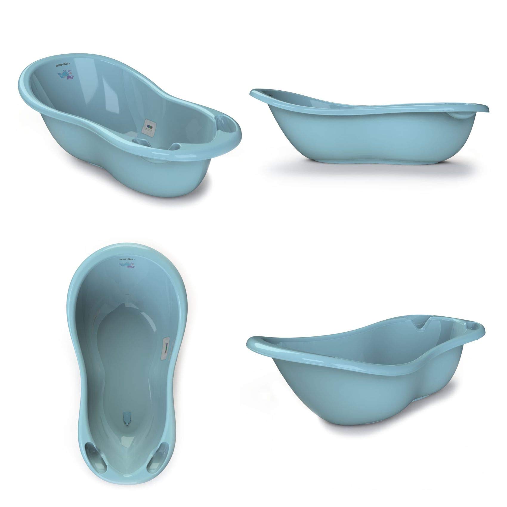 BABYLON Shuttle Bath Baignoire Bébé+Thermomètre+Bouchons, 0-18 mois, Bleu