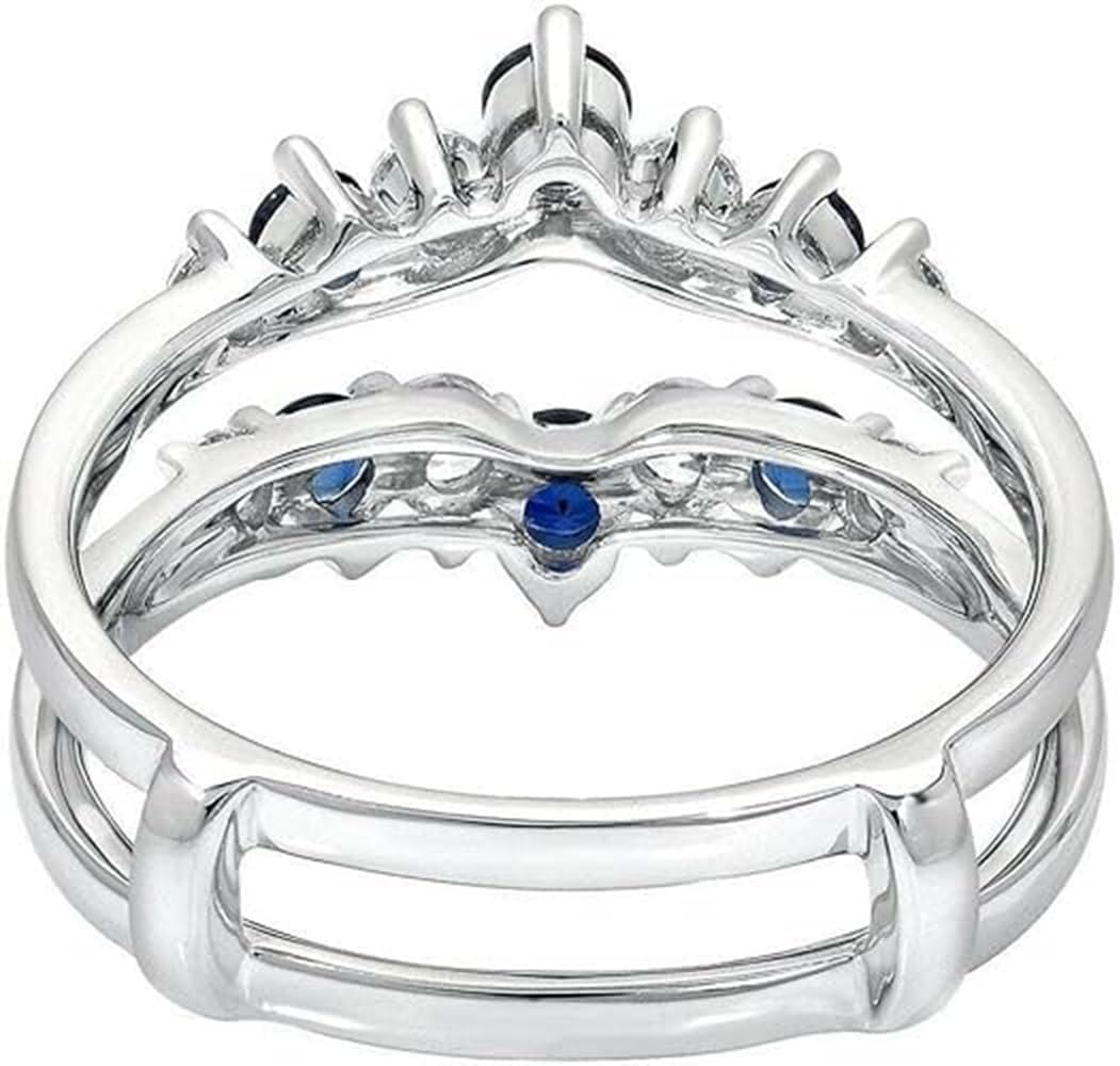 Created Round Cut Blue Sapphire & White Diamond 925 Sterling Silver 14K White Gold Finish Wrap Enhancer Ring Guard Gift For Women