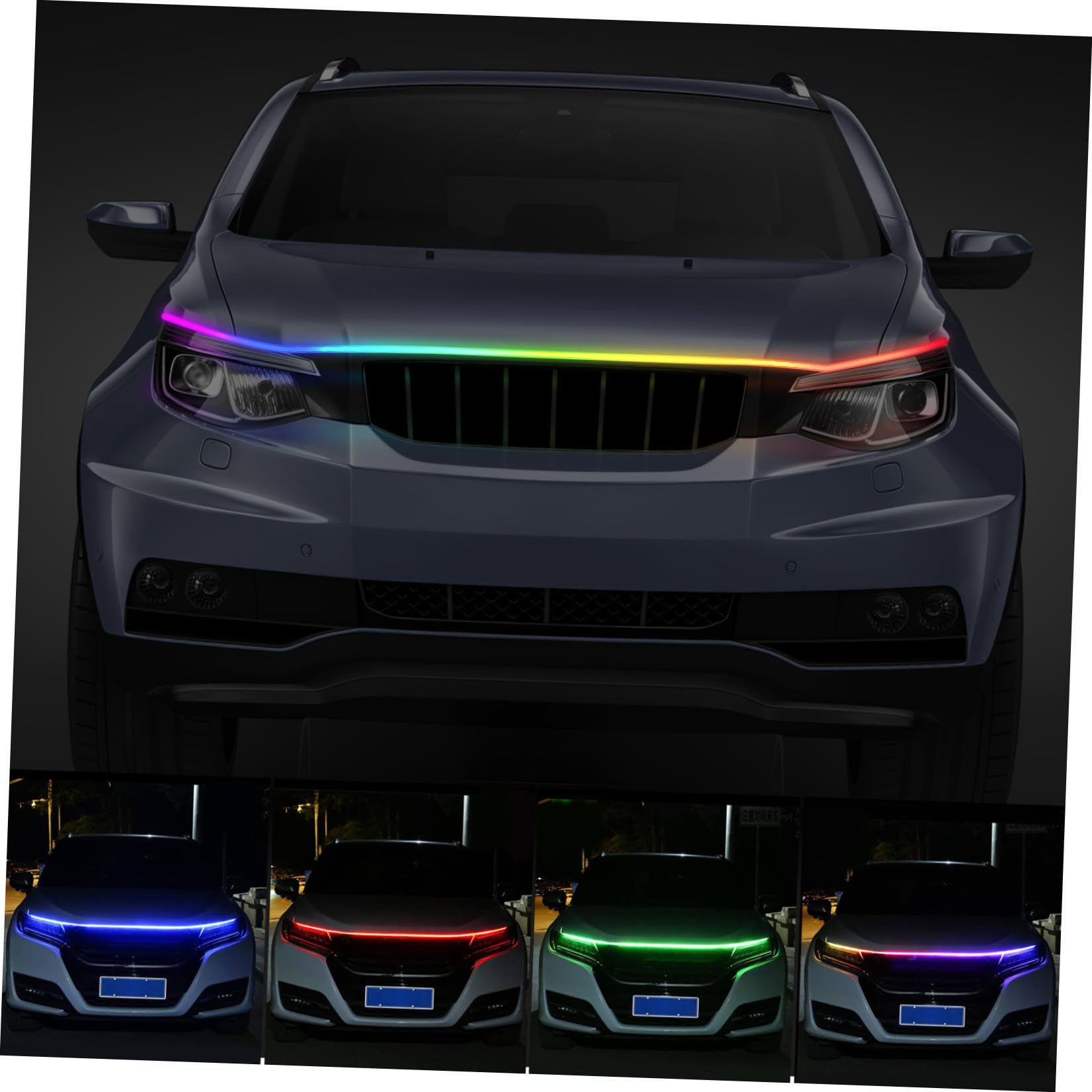Bande LED Extérieure Rgb 180cm pour Capot Moteur, Éclairage Multicolore Contrôlé par Application, Lumière D’ambiance de Jour, Compatible Voitures, Usage Sécurité et Personnalisation