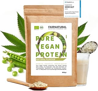 FAIRNATURAL Protein-Pulver VEGAN BIO Neutral, Veganes Proteinpulver ohne Soja [Regional aus Deutschland] 600g veganes 5K Protein ohne Süßungsmittel - Eiweiß-Pulver auch zum Low-Carb Backen ohne Zucker