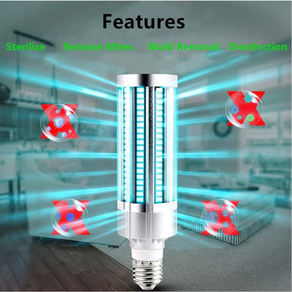Lámpara LED germicida,E27/E26 Base Led Bombilla de maíz, Lámpara de desinfección con Bombilla de Tubo de luz Ultravioleta UV para el hogar, restaurantes, escuelas, 60W,UV Light+Remote Control,2