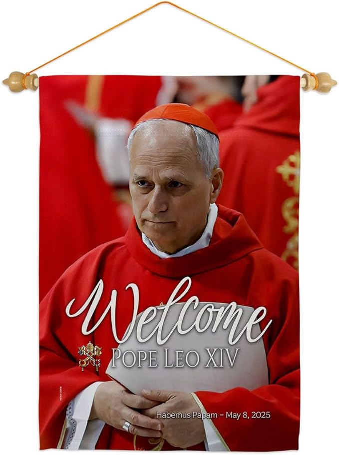 Welcome Wall Scroll Canvas Set Flag Memorabilia Decor Religiou Sign Picture Print Habemus Papam Decorations American Papal Poster Vatican Tapestry Catholic Gifts Made in USA