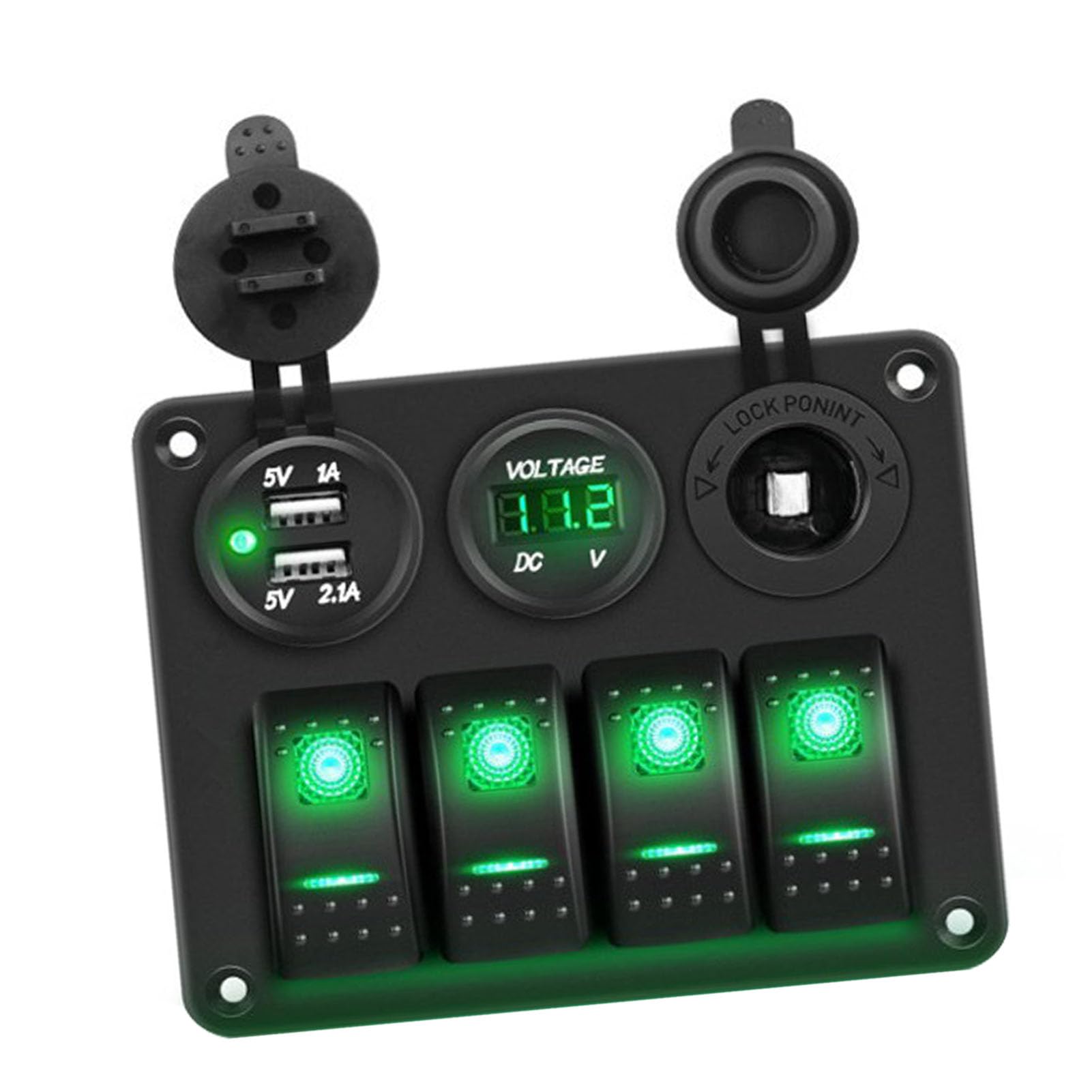 LED 4 Gang Boat Switch Pannello 12 V Voltmetro più Leggero 2 Voltmetro 2 Caricatore USB per Camions RVS Yacht (luce verde)