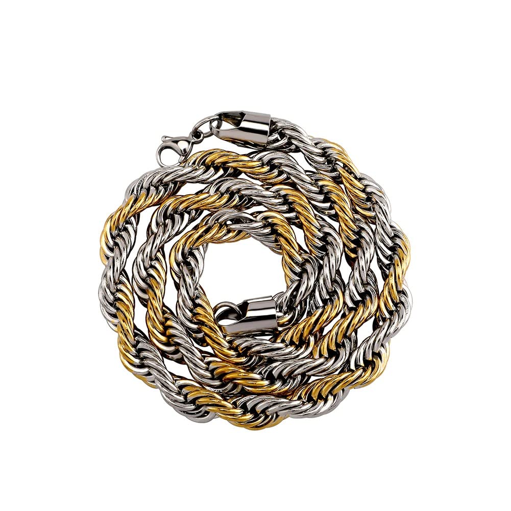 vien Stainless Steel Mens Womens Necklace Twist Rope Link Fashion Braided Necklace Chain Jewelry(SIL/GLD)-picture-5