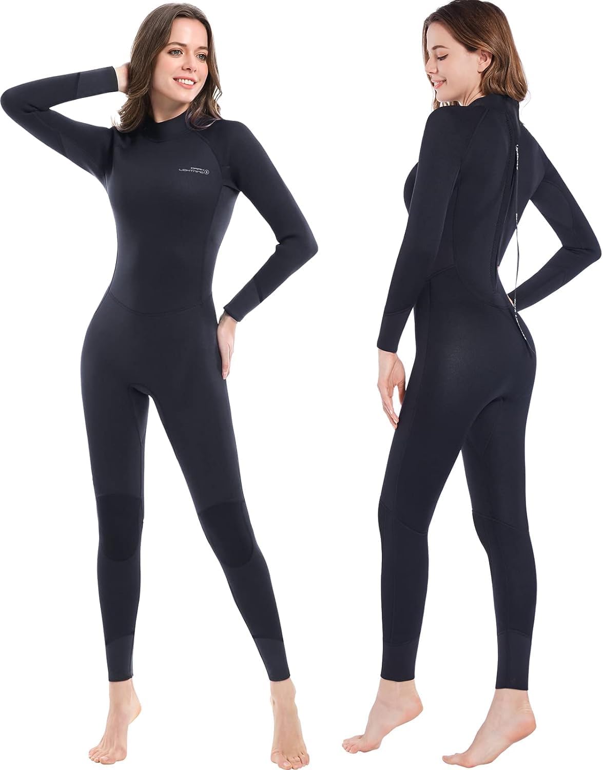 Dark Lightning Wetsuits for Men and Women, Mens/Womens Wet Suit for Cold Water, 3/2mm Wetsuit for Diving Surfing Snorkeling Kayaking Water Sports Women - Black-3/2mm X-Large