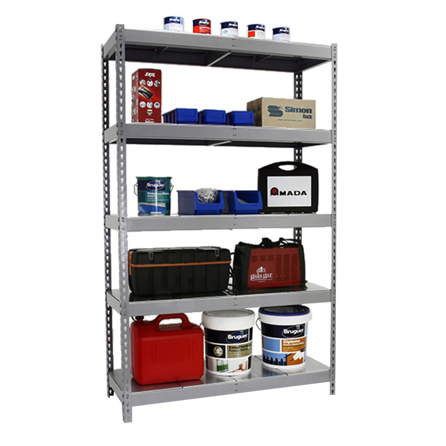 SimonRack Estantería Metálica Almacenaje, Sin Tornillos, 5 Baldas, Alta Capacidad Carga 400 kg, 2000x1200x450 mm, Estantería Taller Garaje Trastero, Galva/Galva