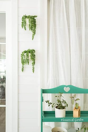 Miniatura 3 de Dahey Maceteros de pared con cadena de perlas falsas, plantas suculentas artificiales, pequeñas y modernas de cerámica, maceta redonda colgante de