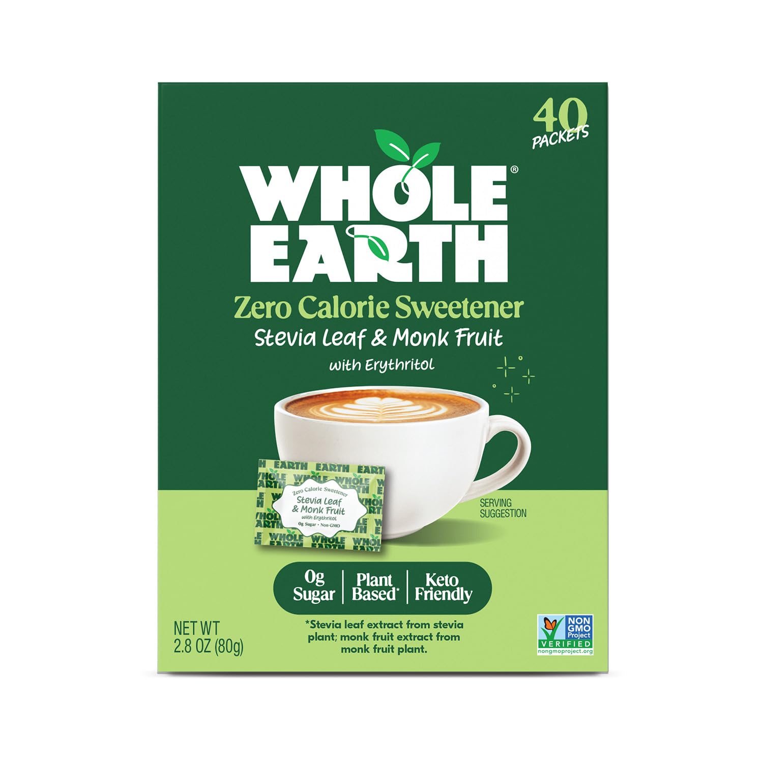 Whole Earth Sweetener Co. NATURE SWEET Stevia & Monk Fruit Sweetener, Erythritol Sweetener, Stevia Packets, Sugar Substitute, Natural Sweetener, 40-Count