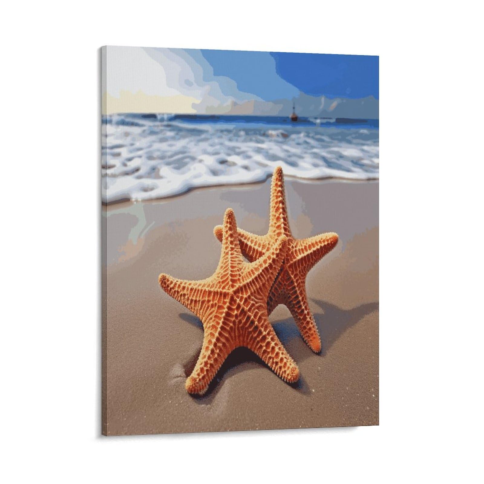 Adfgyerh Style Starfish On The Beach Wall Art Framed,Canvas Prints Ready To Hang Home Decor,Canvas Wall Art For Living Room Hallway Office Wall Decor 16X20inch(41X51cm)