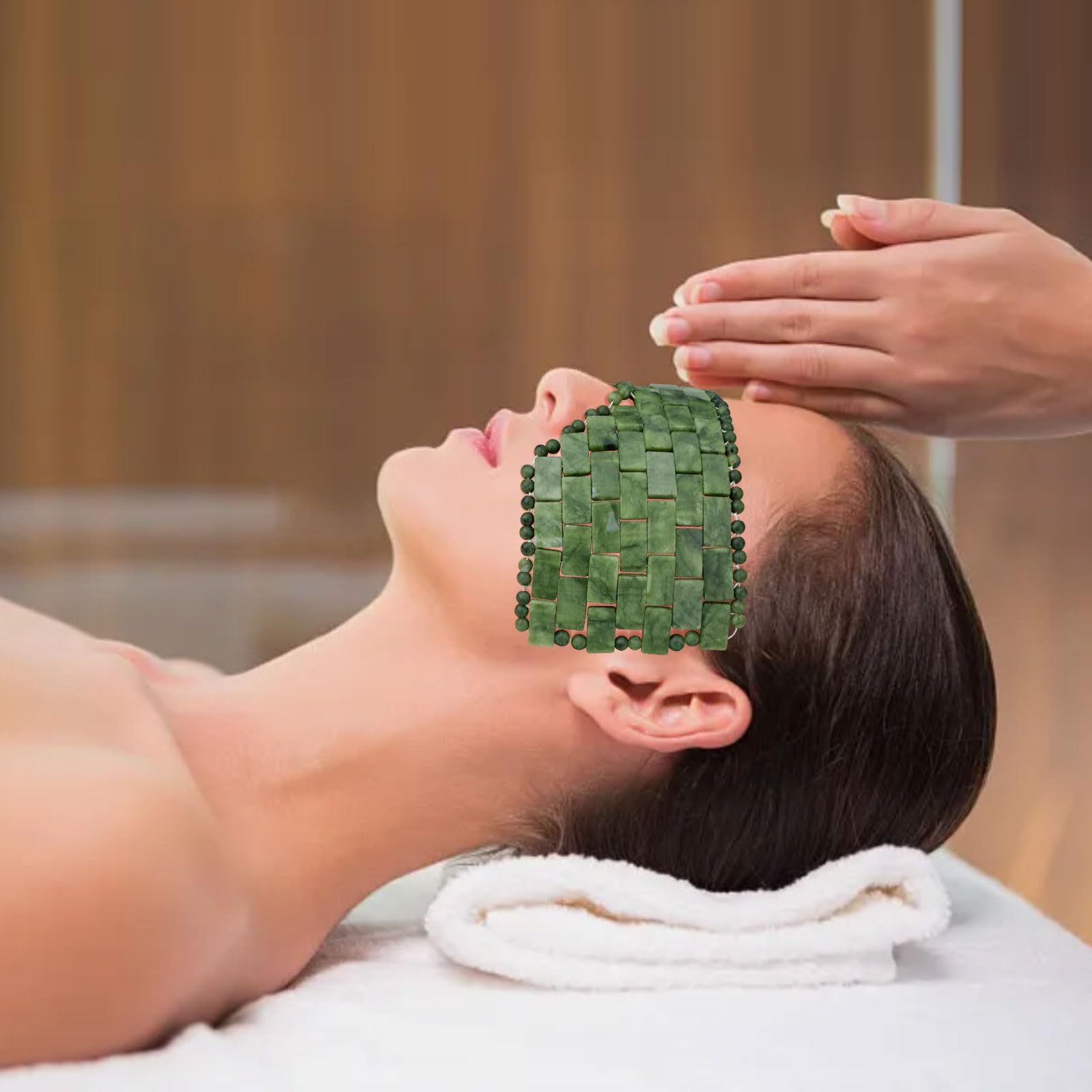 ideayard Maschera per occhi di giada maschera riutilizzabile naturale pietra facciale verde per eliminare le rughe gonfiore
